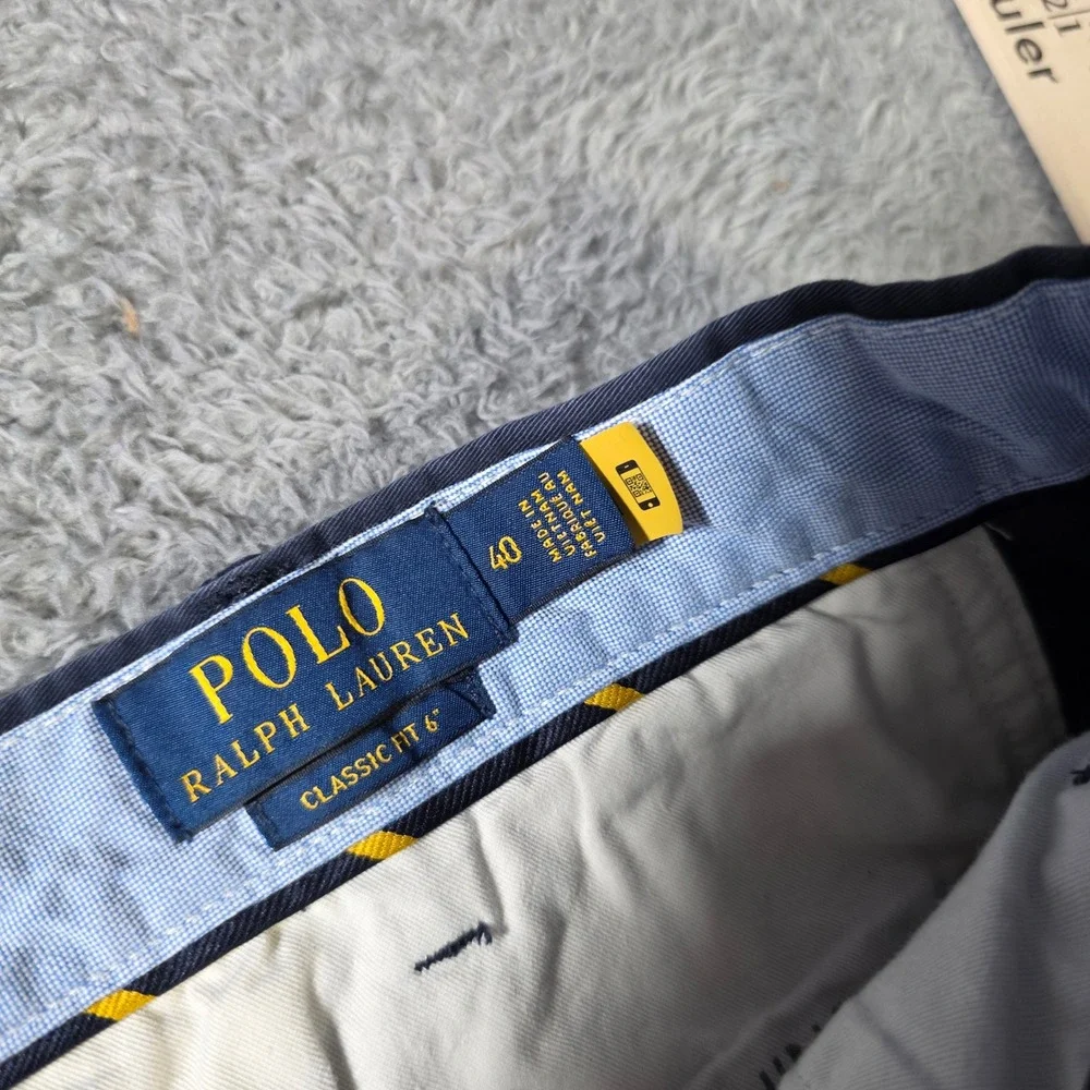 Polo Ralph Lauren Mens 40 Classic Fit 6 Shorts Navy Blue Stretch Chino Pony Logo